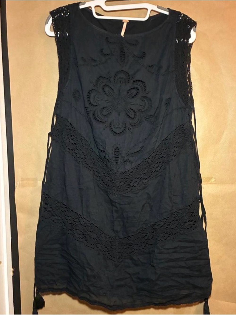 Free People Black Mini Dress with Crochet Insets